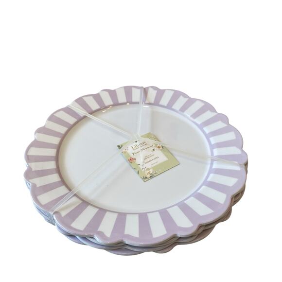 Lillian August Lavender & White Melamine Dinner Plates 11in Set of 4 New - Picture 4 of 10